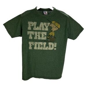 Junk Food Green Charlie Brown Graphic "Play the Field" S/S T-Shirt Mens Medium M